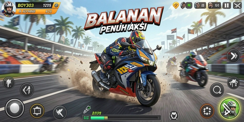 Tampilan gameplay menarik dari BOY303 saat berlomba di lintasan.
