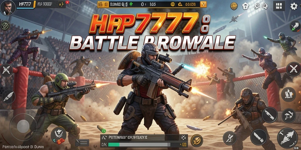 Tampilan gameplay seru di HP777 dengan aksi Battle Royale yang mendebarkan.