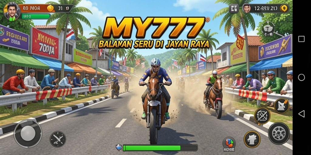 Tampilan gameplay MY777 yang seru dan mendebarkan saat balapan.