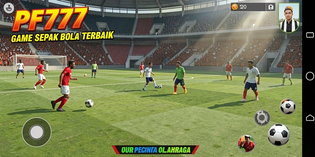 Screenshot menampilkan aksi mendebarkan di lapangan sepak bola PF777.