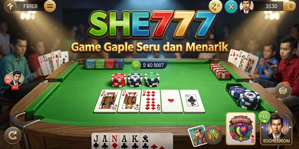 Screenshot permainan Gaple penuh aksi di SHE777.